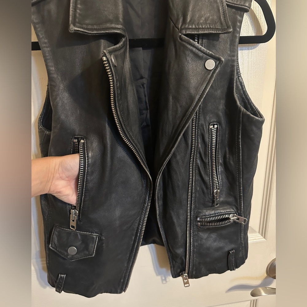 Topshop Sylvia Distressed Leather Vest Jacket, Black, Sz US 2/XS, NWOT - Picture 6 of 16